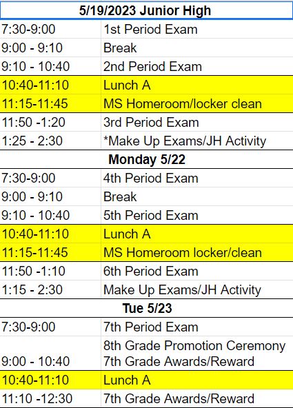 exam schedule